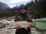 Rainbow trout and Sasa, April fly fishing Slovenia 2019 S